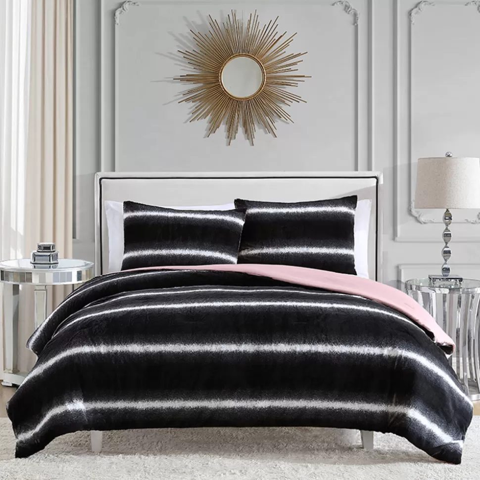 Juicy Couture Comforter Sets^Faux Fur Ombre Stripe Comforter Set