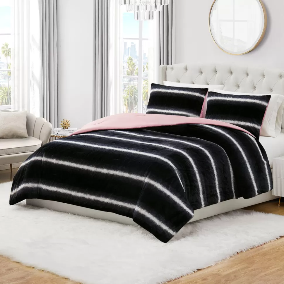 Juicy Couture Comforter Sets^Faux Fur Ombre Stripe Comforter Set