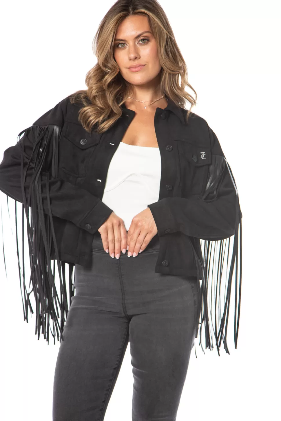 Juicy Couture Hoodies & Jackets^Faux Leather Fringe Trucker Jacket