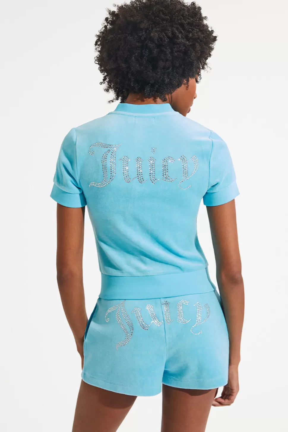 Juicy Couture Tees & Tops | Track Tops^Short Sleeve Big Bling Cotton Velour Zip-Up